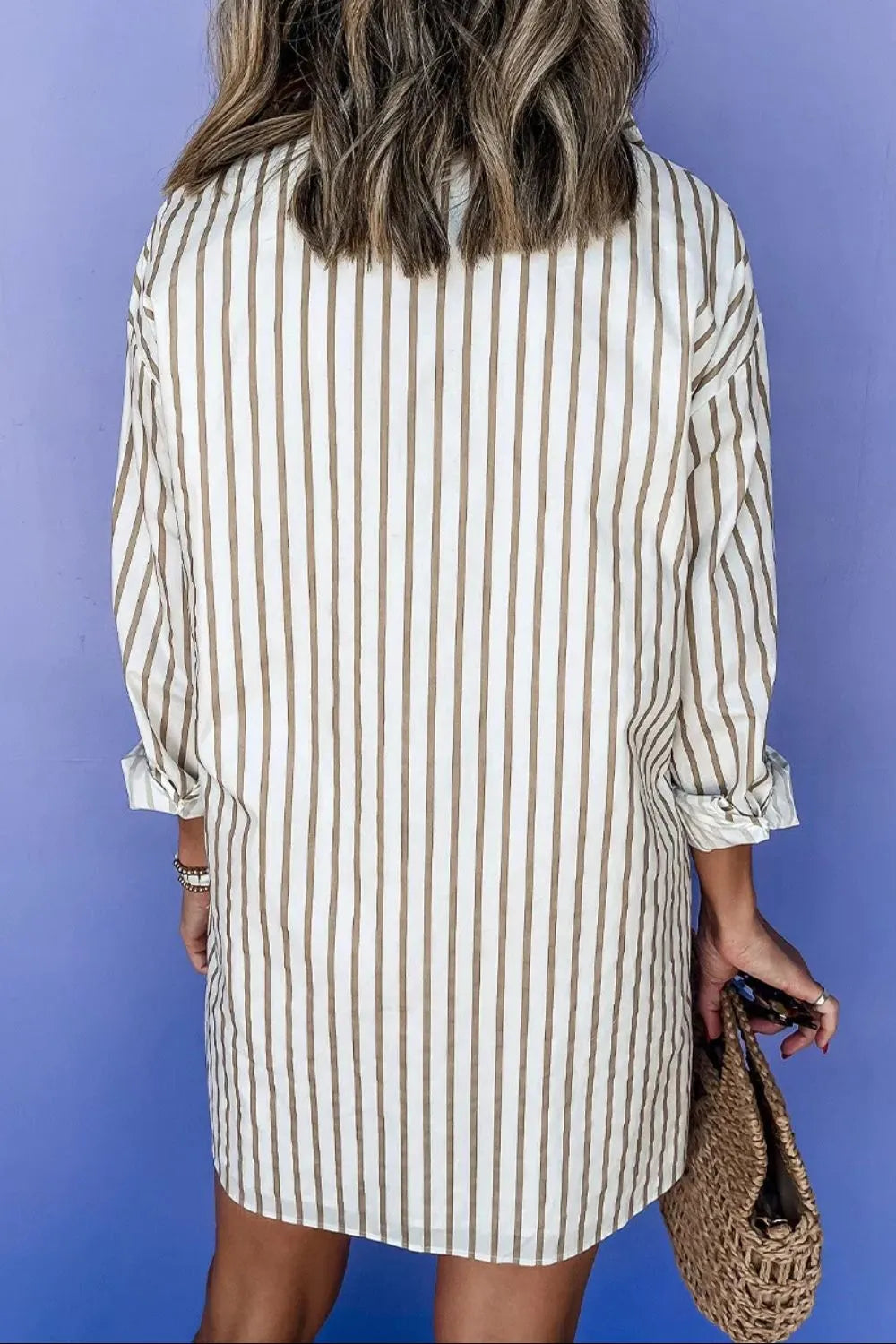 Striped Long Sleeve Mini Shirt Dress.