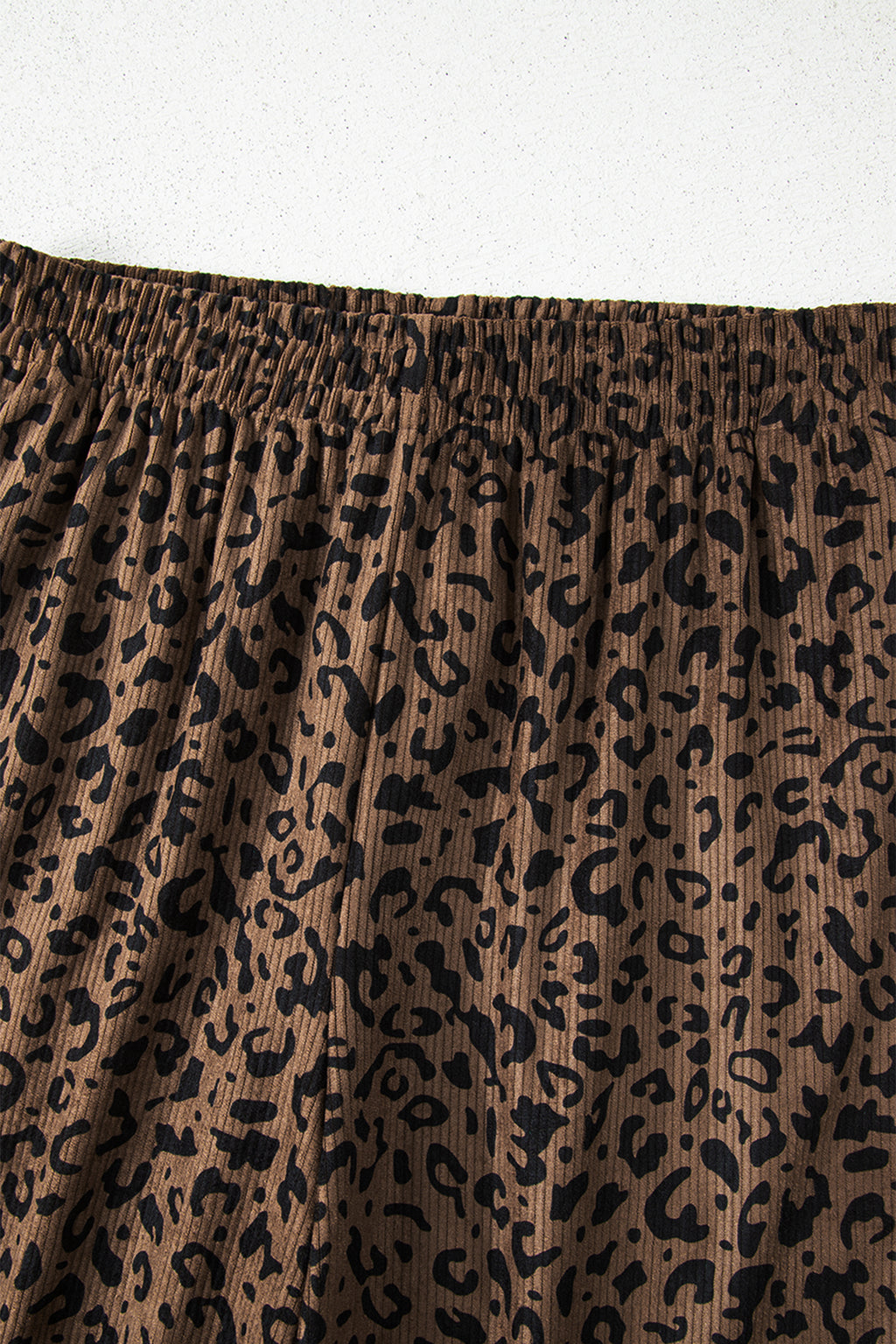 Dark Brown Leopard Print Elastic High Waist Loose Corduroy Pants