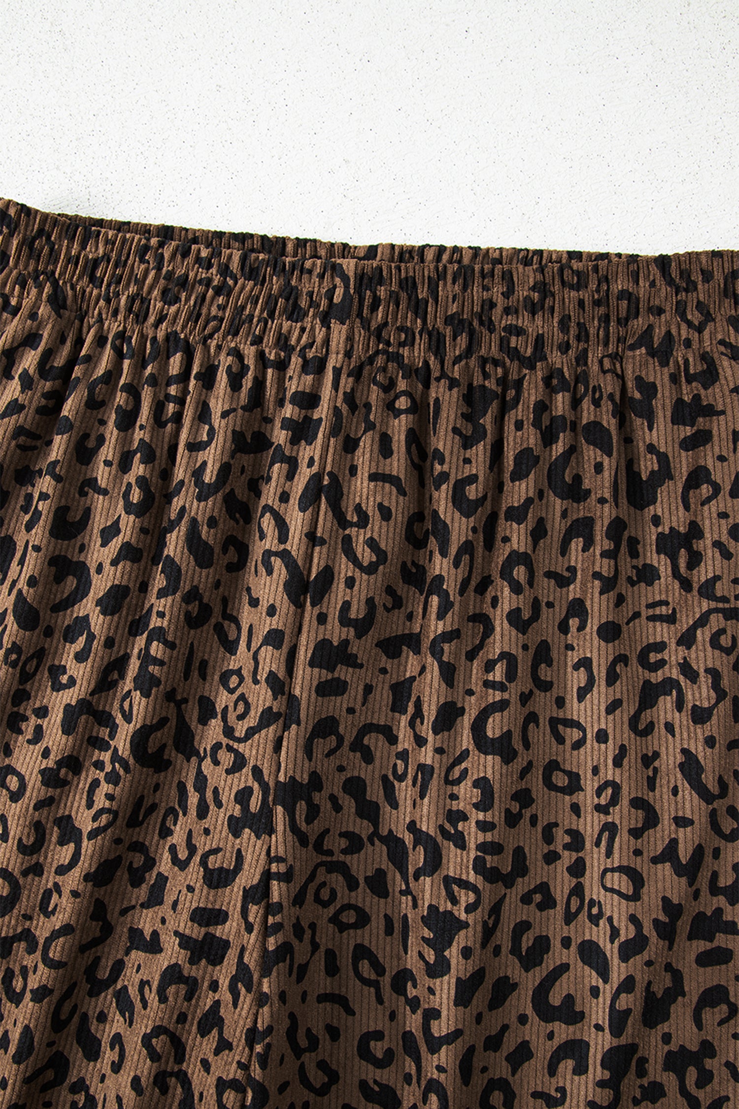 Dark Brown Leopard Print Elastic High Waist Loose Corduroy Pants