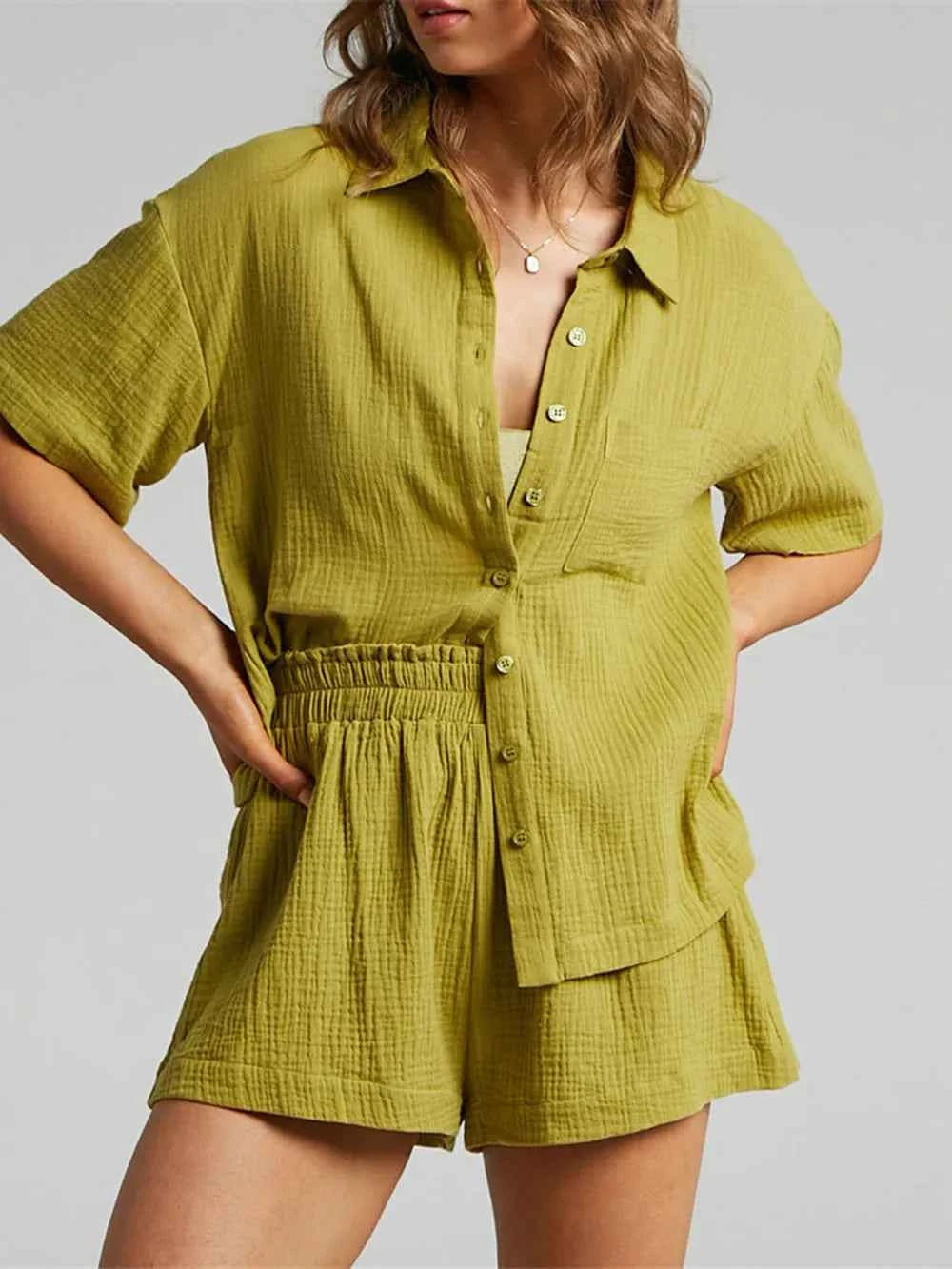 Button Up Shirt and Shorts Set
