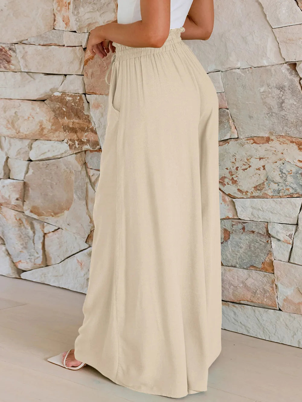 Drawstring Wide Leg Pants with Pockets.