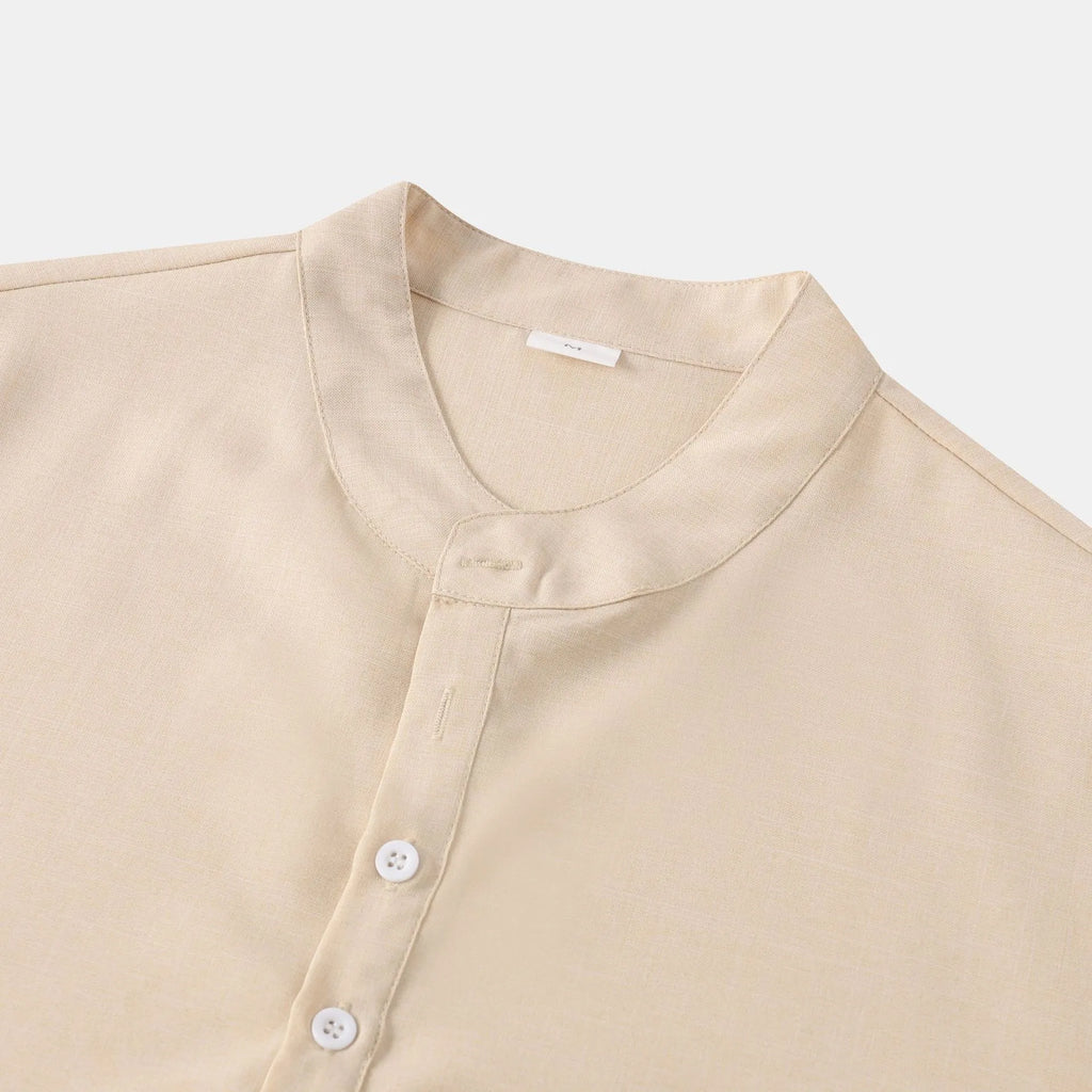 Men's Stand Collar Short Sleeve Henley Shirt.