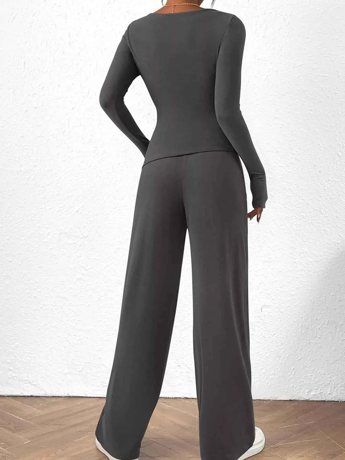 Long Sleeve Top and Wide Leg Pants Set