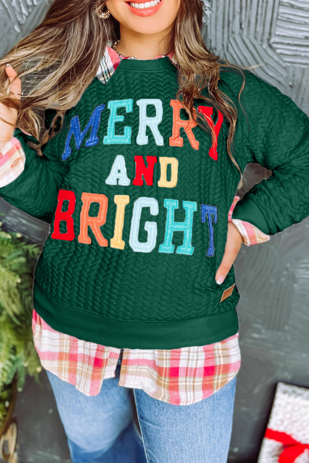 Blackish Green Merry And Bright Cable Knit Pullover Sweatshirt Dear-Lover Dropshipping