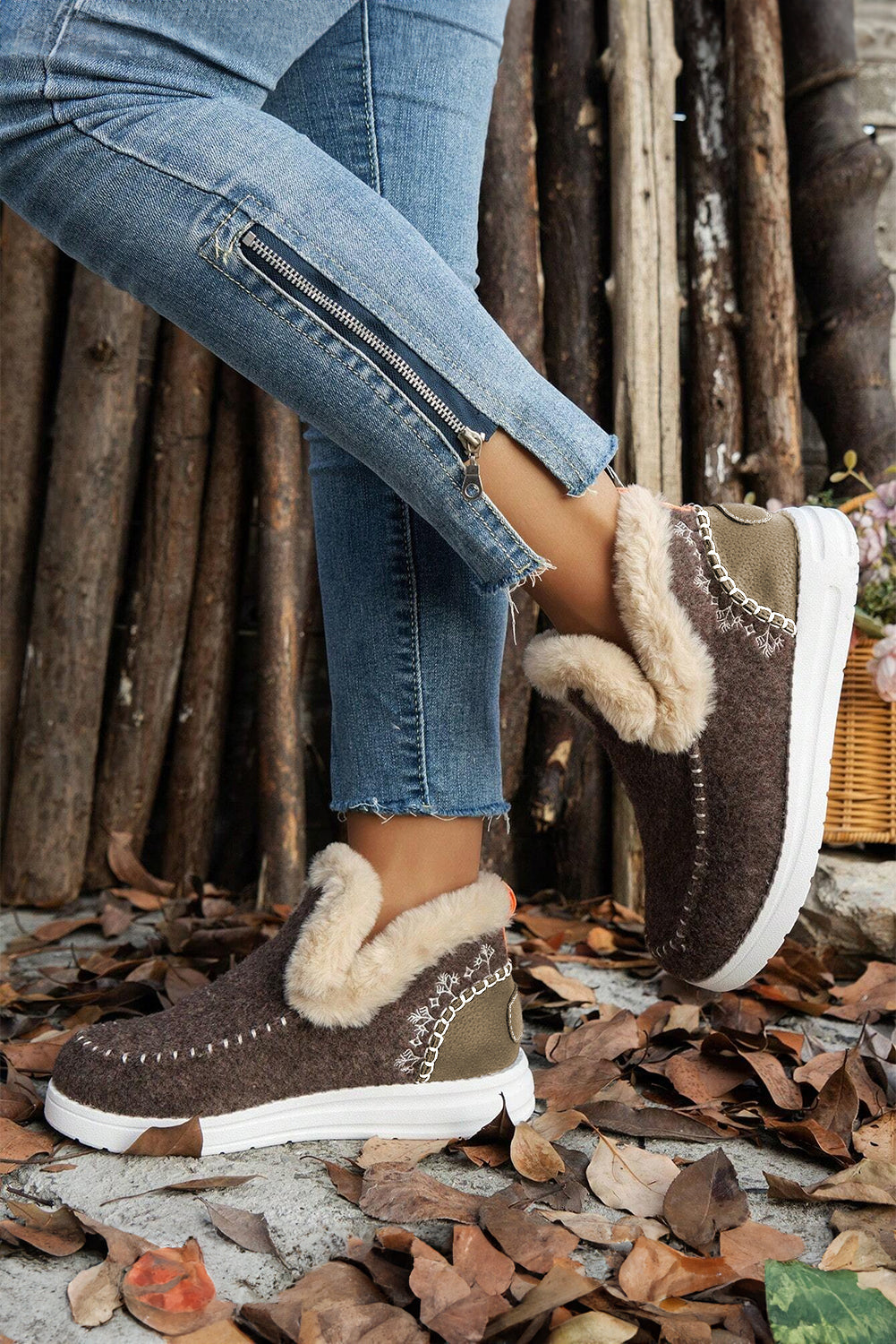 Coffee Suede Stitching Patchwork Plush Lined Anklet Boots Dear-Lover Dropshipping