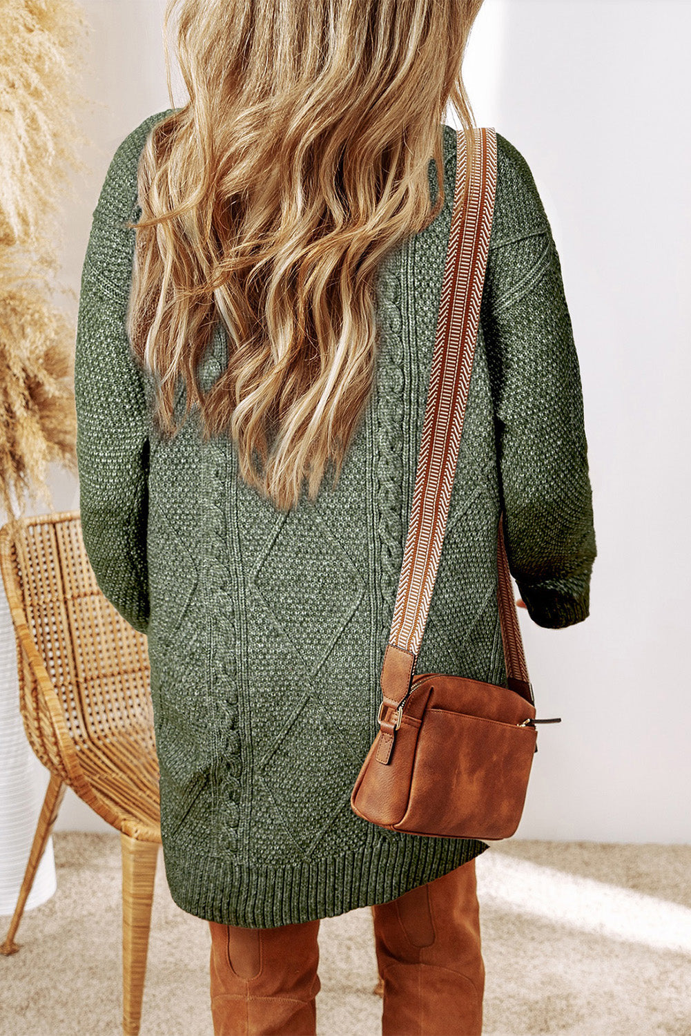Mist Green Cable Knit Drop Shoulder Loose Fit Sweater Dress Dear-Lover Dropshipping