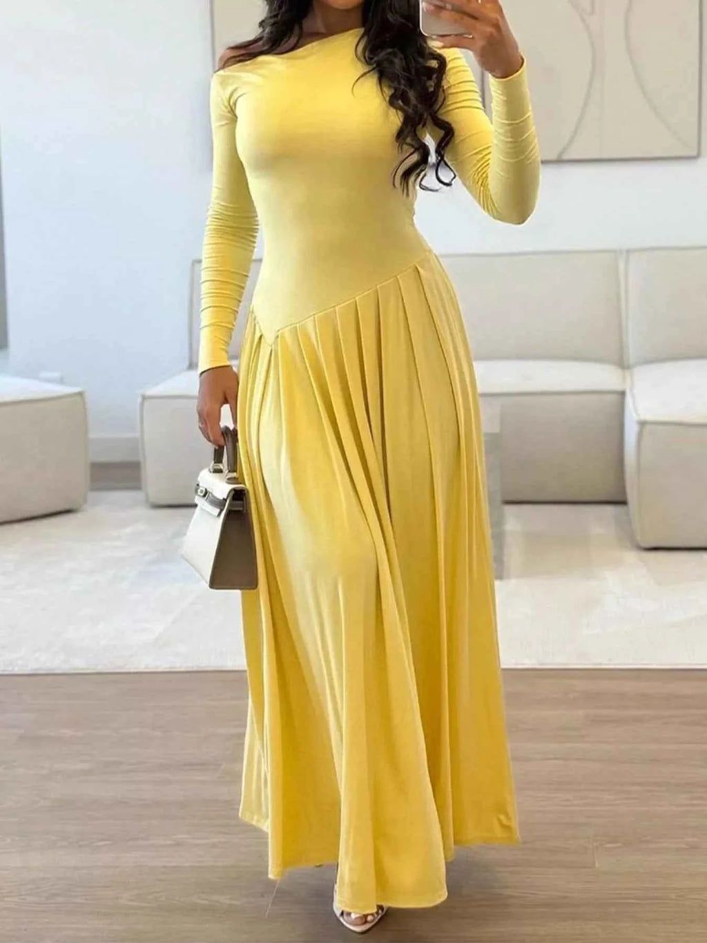Ruched One Shoulder Long Sleeve Dress
