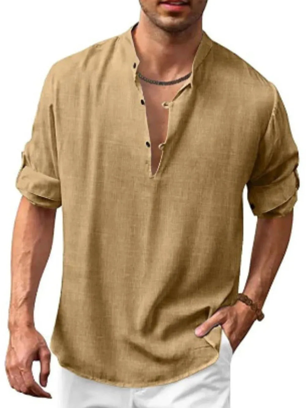 Men's Full Size Half Button Long Sleeve Shirt Plus Size.