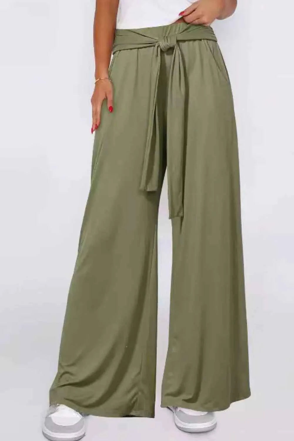 Tied Wide Leg Pants with Pockets.