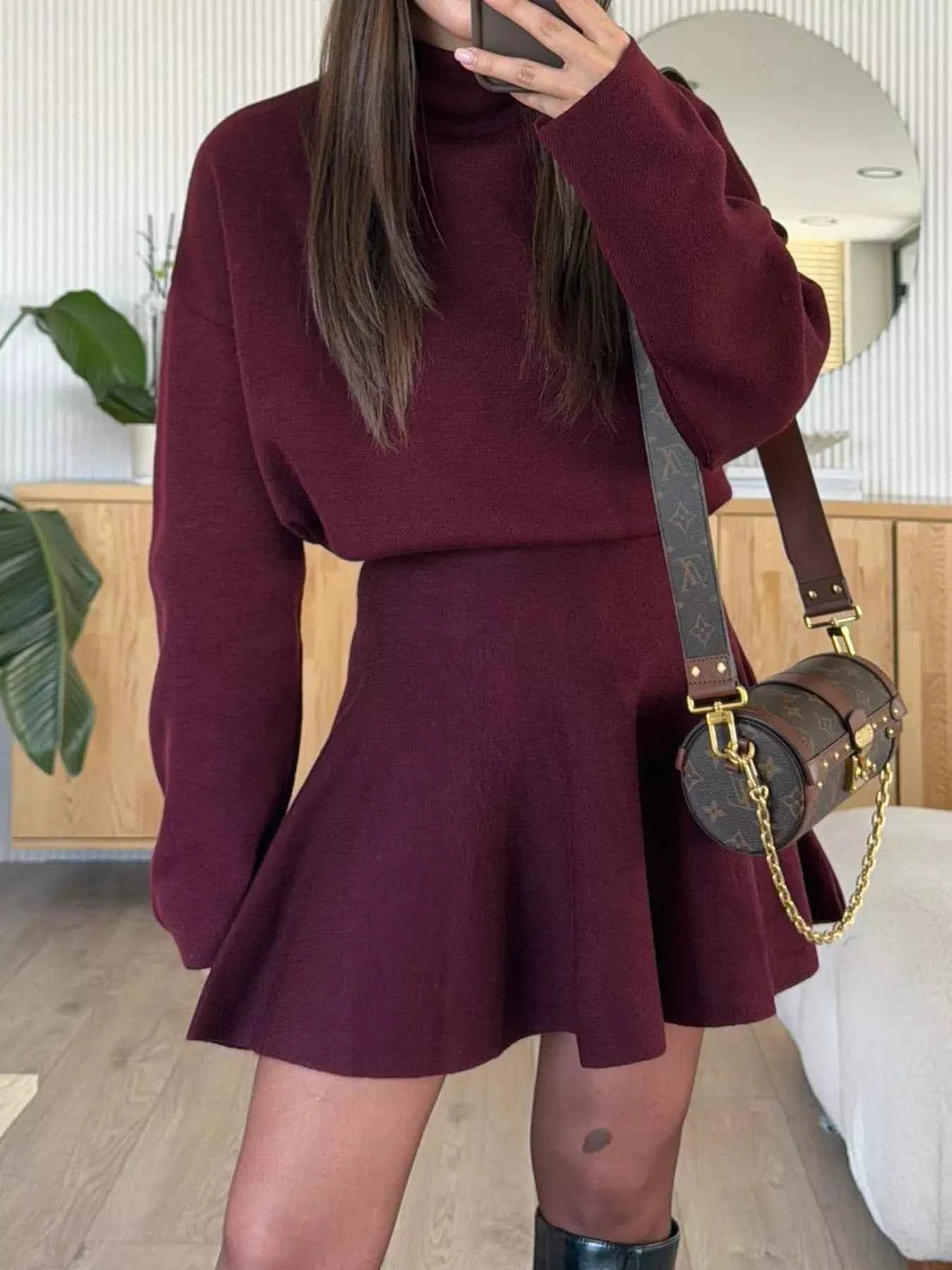 Round Neck Long Sleeve Mini Sweater Dress