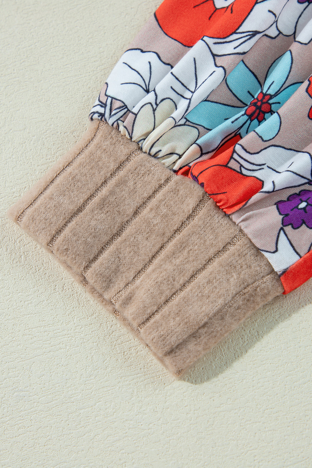 Parchment Floral Patchwork Long Sleeve Ribbed Blouse Dear-Lover Dropshipping