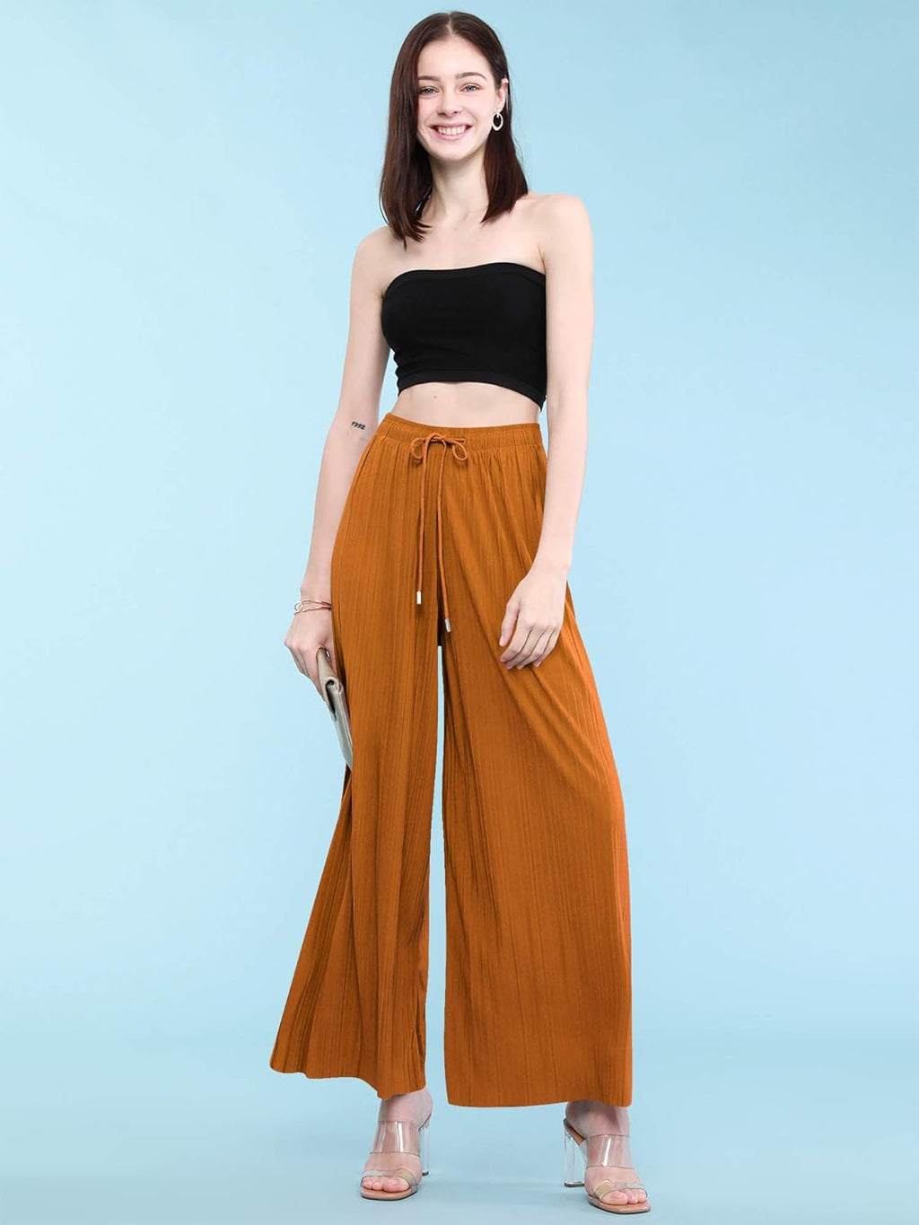 Made by Johnny Women'S Pleated Wide Leg Palazzo Pants with Drawstring