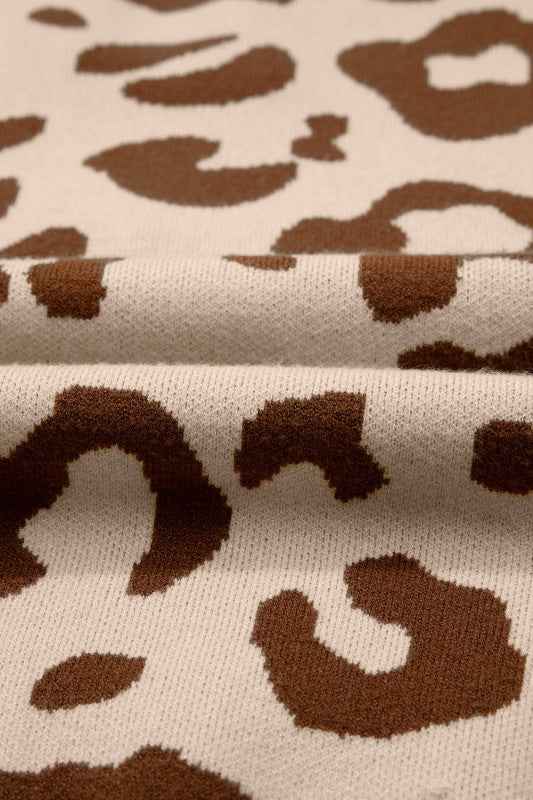 Leopard Knit V-Neck Sweater