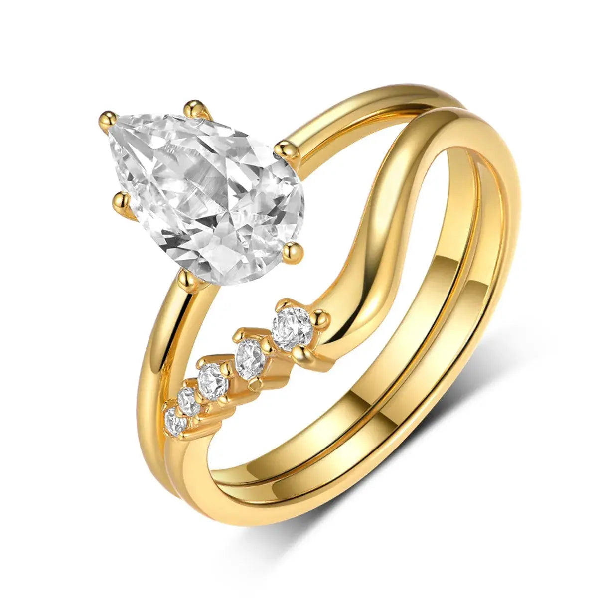 1.5 Carat Moissanite Teardrop Ring 2pcs Set.