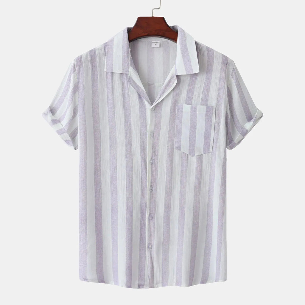 Men's Striped Short Sleeve Button-Down Shirt.