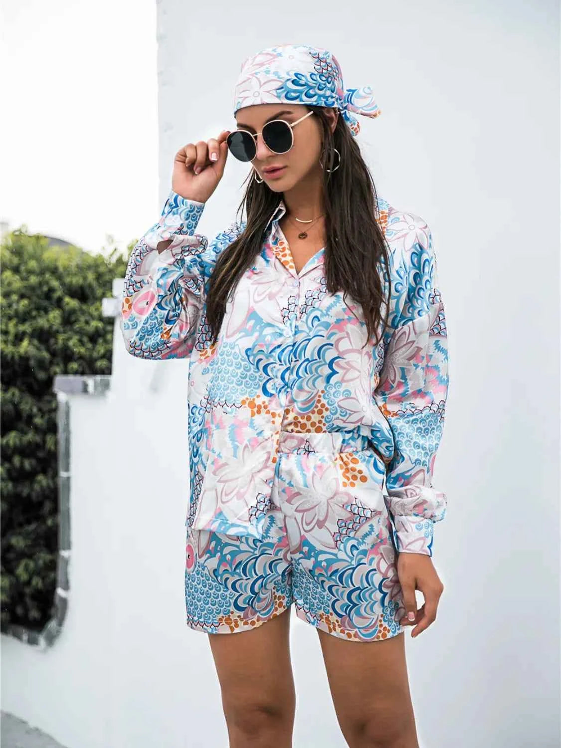 Long Sleeve Shirt and Shorts Set womem