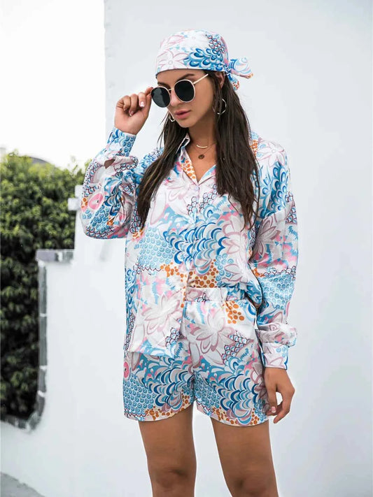 Long Sleeve Shirt and Shorts Set womem