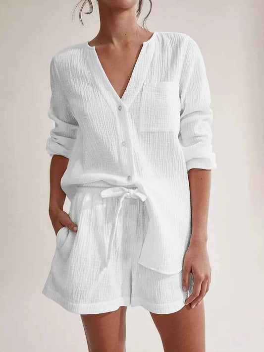 Long Sleeve women Top and Shorts Set