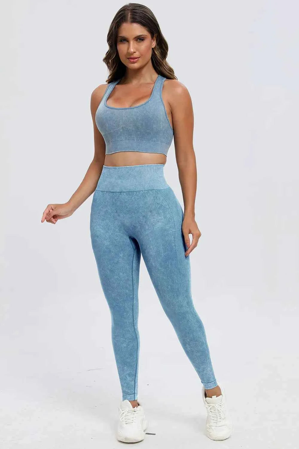 3 Piece Washed Square Neck Wide Strap Active Set.