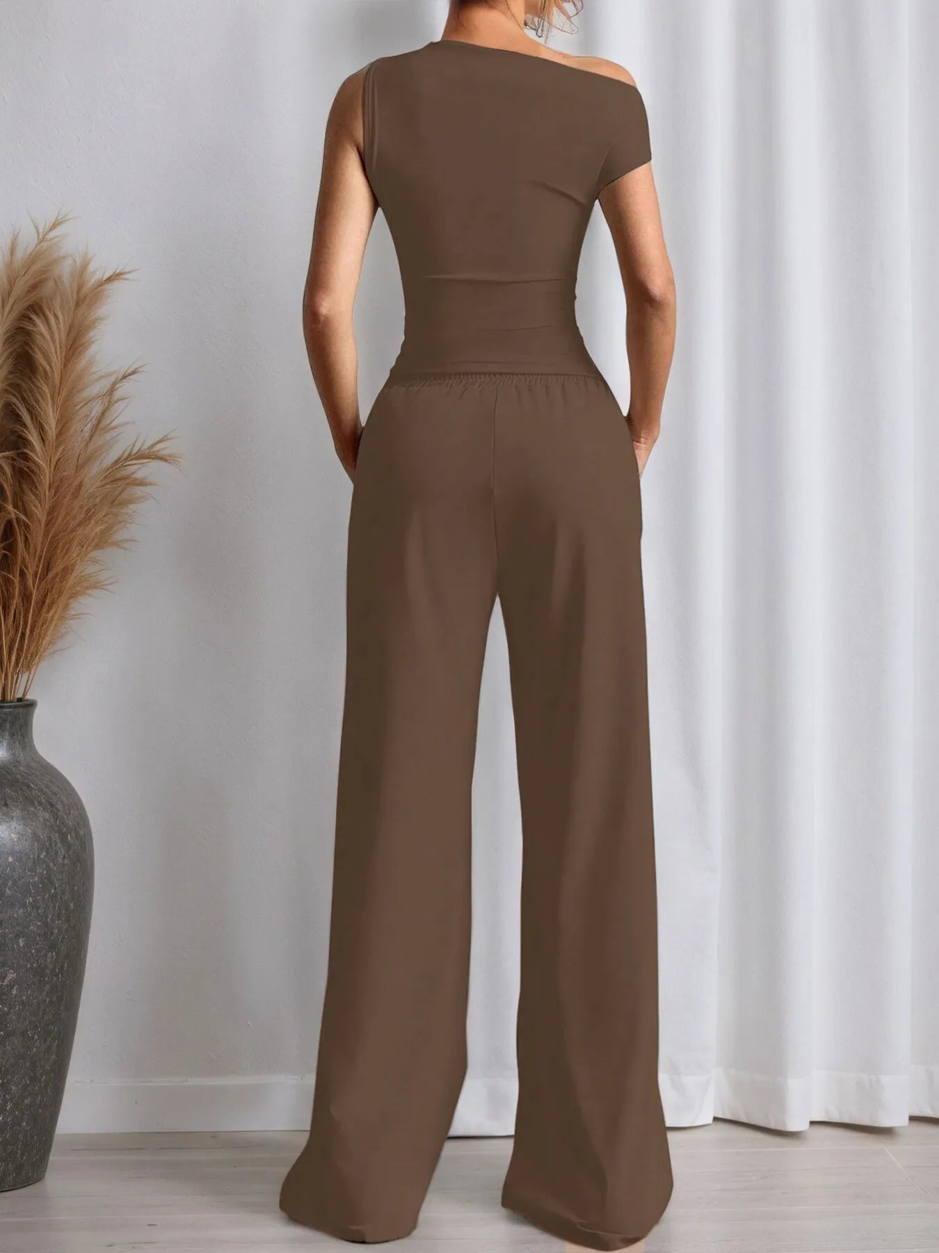 Single Shoulder Top and Pants Set.