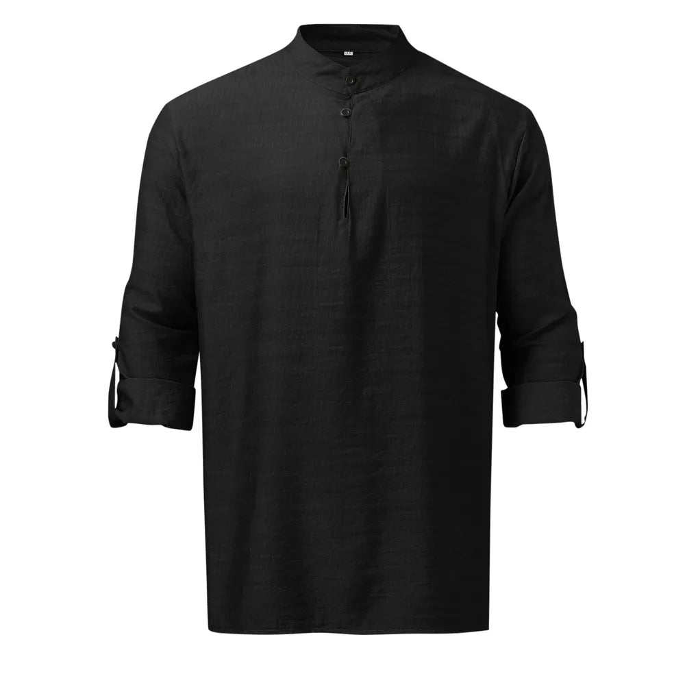 Men's Full Size Half Button Long Sleeve Shirt Plus Size.