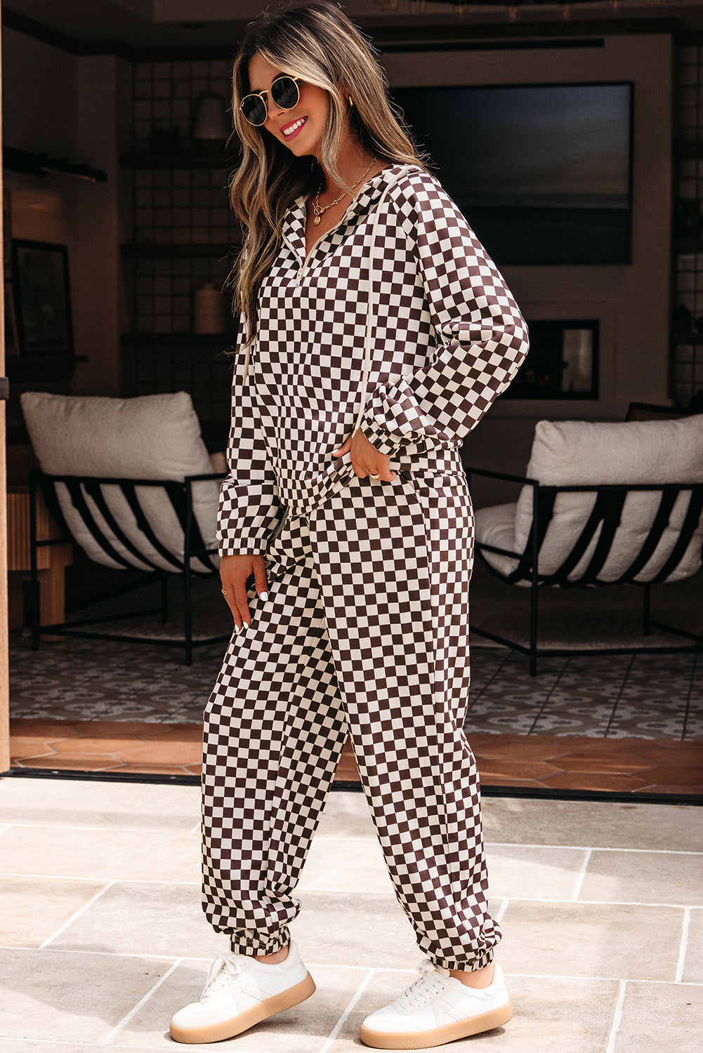 Black Athleisure Checkered 2pcs Pants Set Dear-Lover Dropshipping