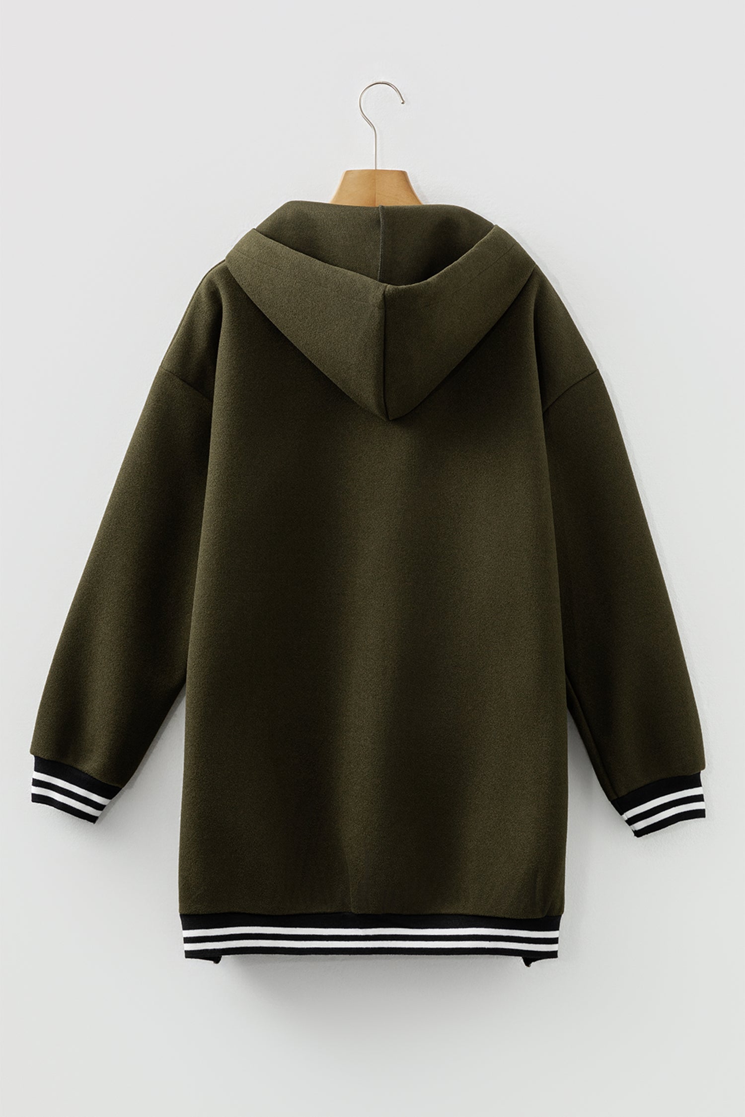 Four Leaf Clover Contrast Cuffed Drop Shoulder Zip up Tunic Hoodie