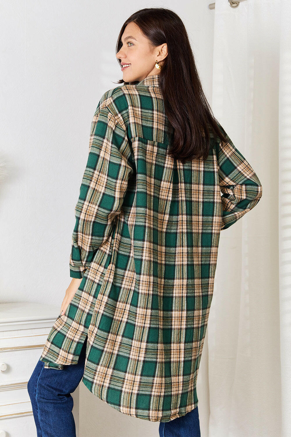 Mandy Plaid Collared Neck Long Sleeve Shirt.