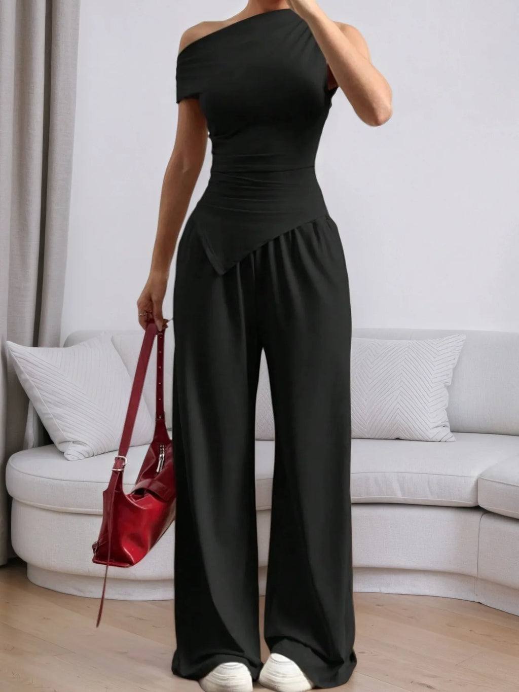 Single Shoulder Top and Pants Set.