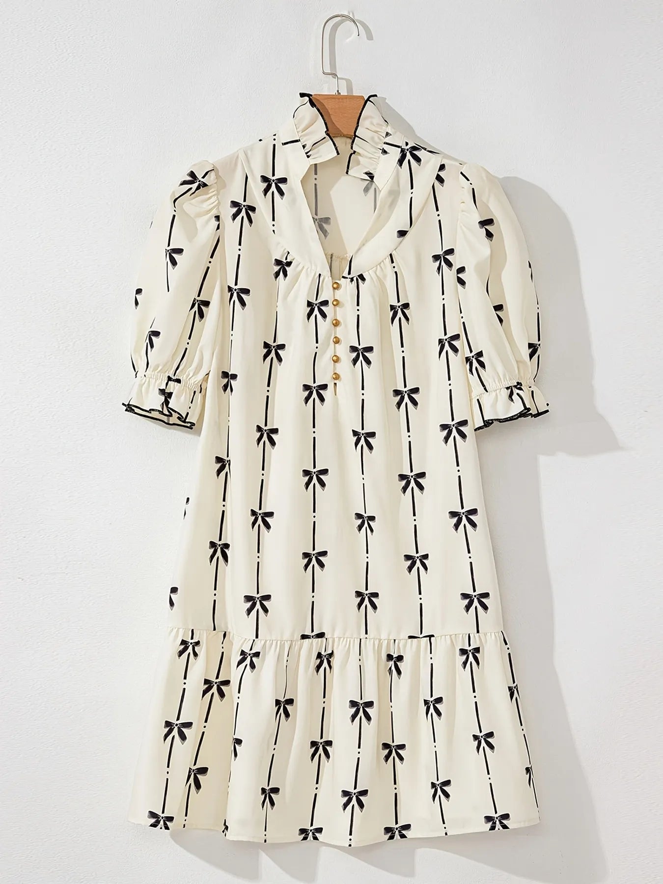 Bow Print Button Front Shirt Dress.