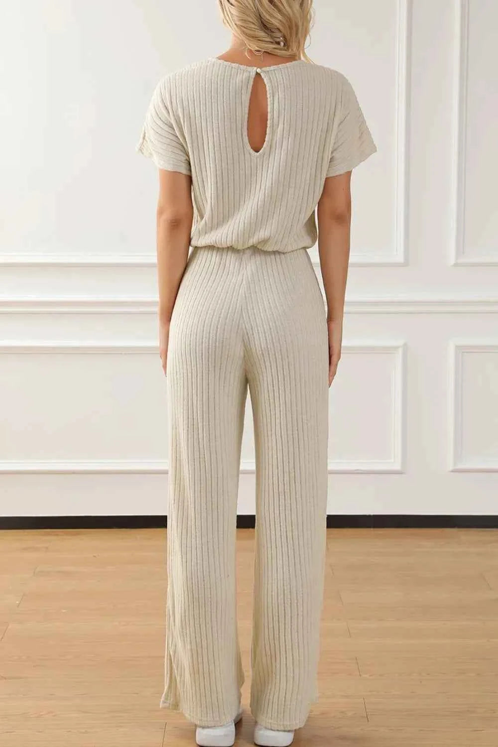 Ribbed Knit Wide Leg Jumpsuit