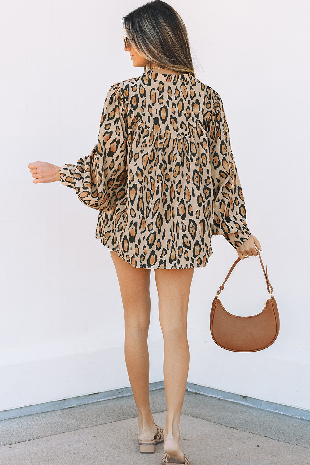 Light French Beige Oversized Leopard Print Balloon Sleeve Casual Shirt Dear-Lover Dropshipping