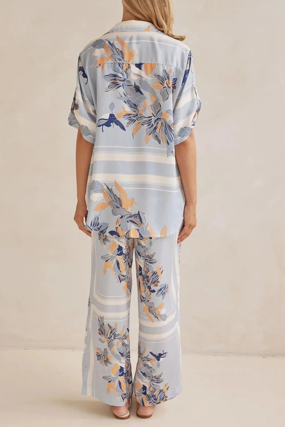 Printed Button Up Shirt and Pants Set - CHIC TB