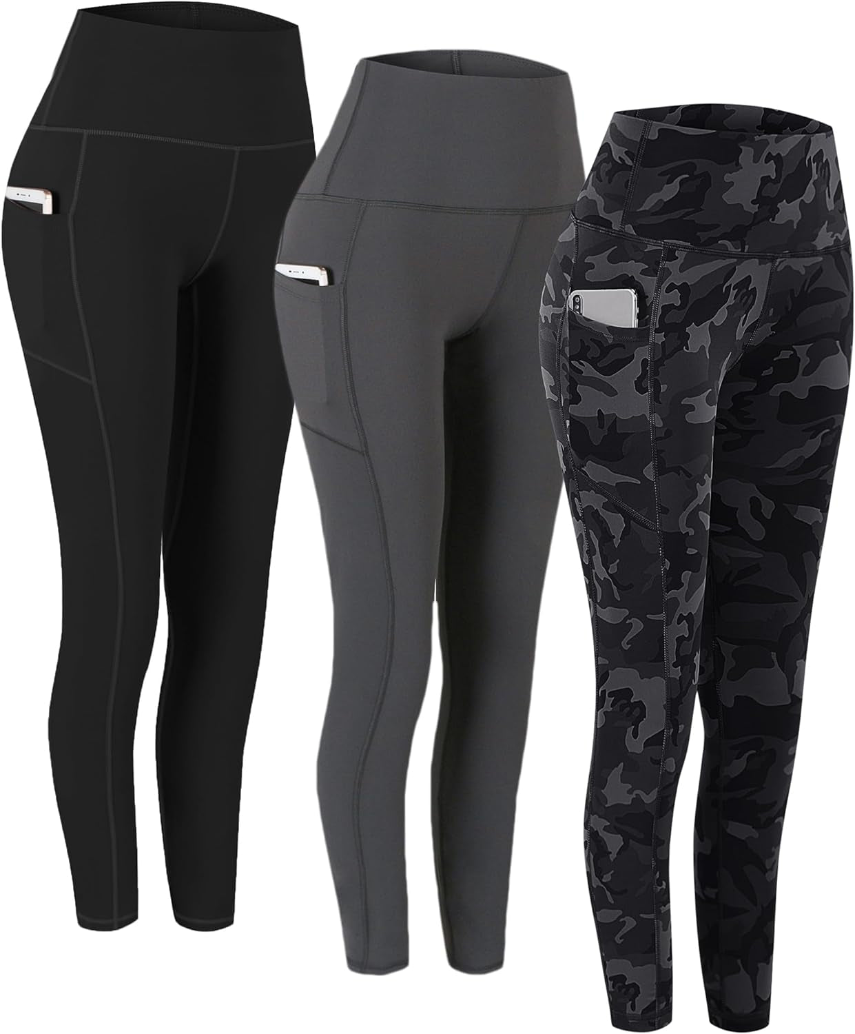 Fengbay 2 Pack High Waist Yoga Pants with Pockets, Tummy Control Workout Running Yoga Leggings for Women