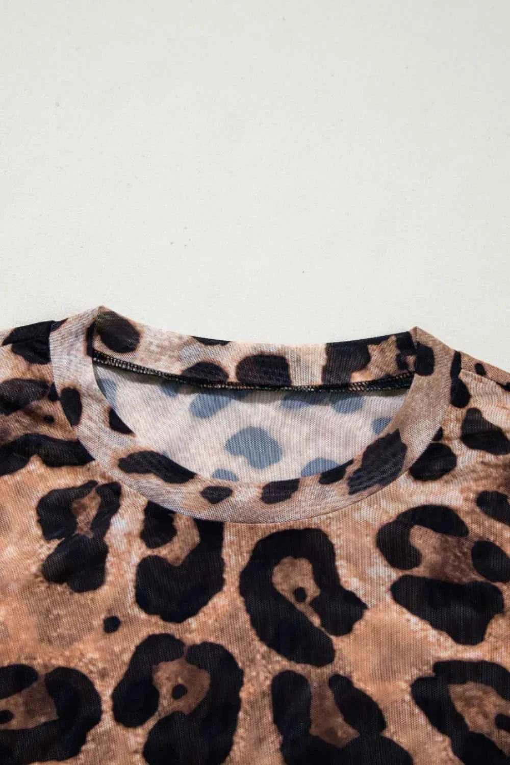 Leopard Round Neck Long Sleeve Blouse