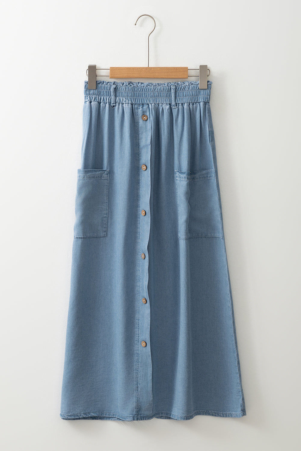 Beau Blue Buttoned Front High Waist Side Pockets Denim Maxi Skirt Dear-Lover Dropshipping