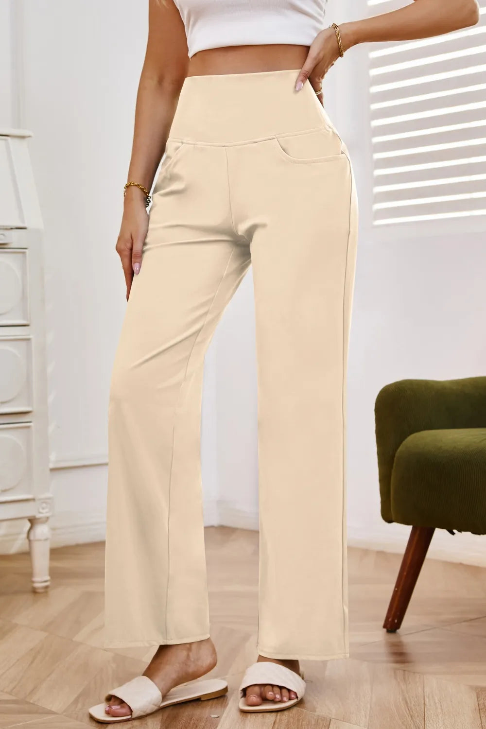 High Waist Wide Leg Pants with Pockets.