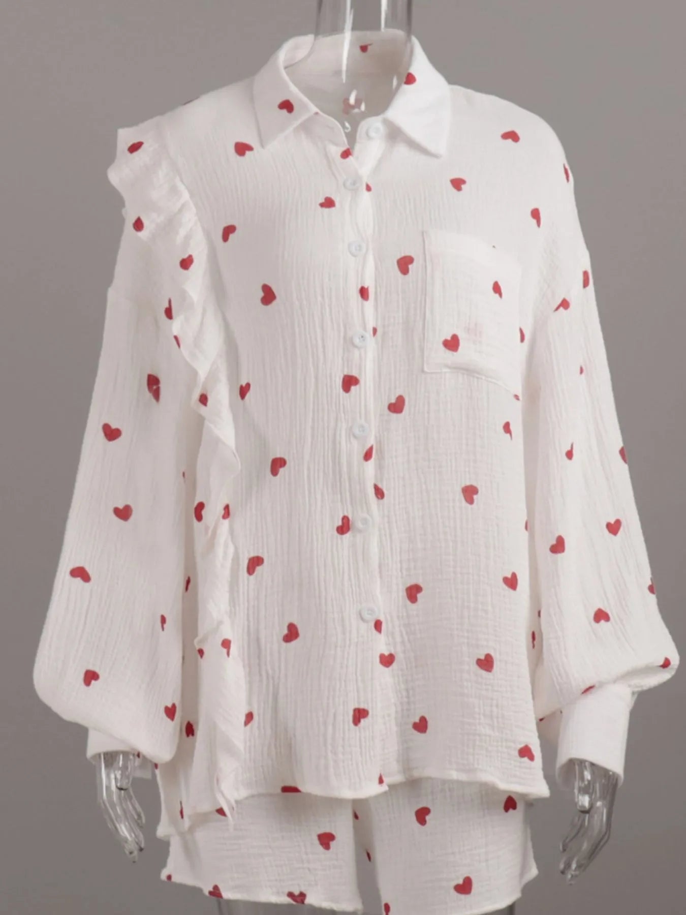 Colorful Heart Print Shirt and Shorts Set.