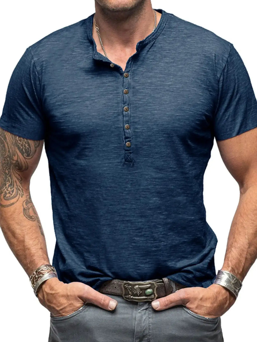 Men's Casual Henley Short Sleeve Button Top.