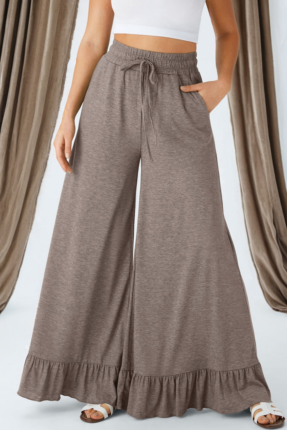 DUNE Ruffled Wide Leg Pull On High Waist Pants with Pockets Dear-Lover Dropshipping