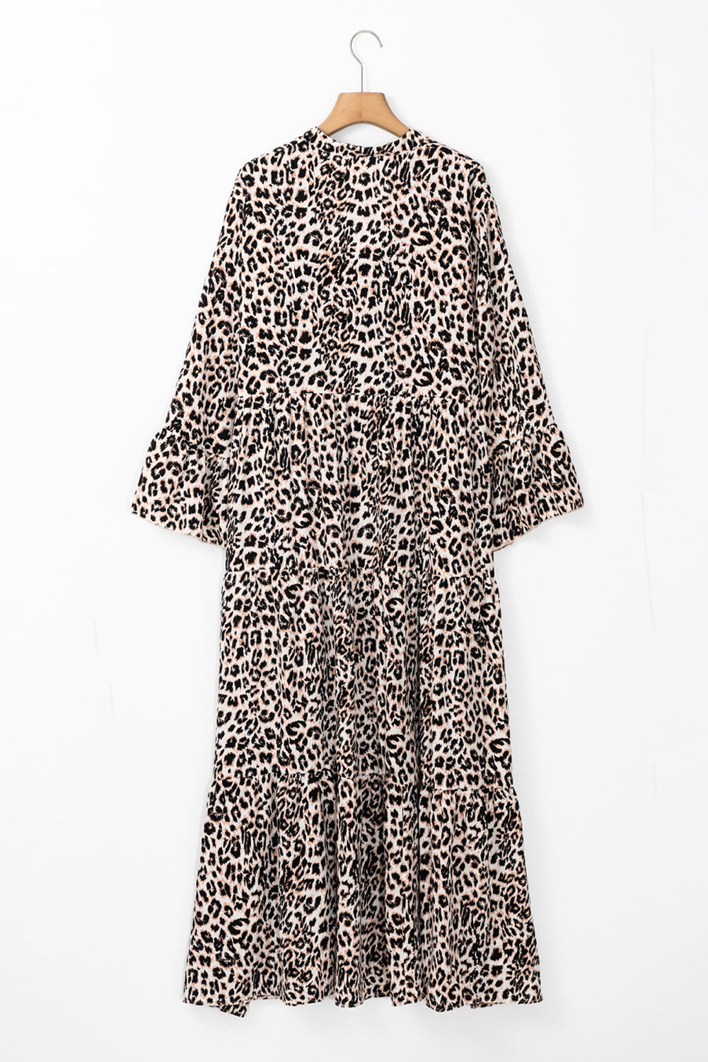 Apricot Leopard Print Tiered Wide Sleeve Maxi Dress Dear-Lover Dropshipping