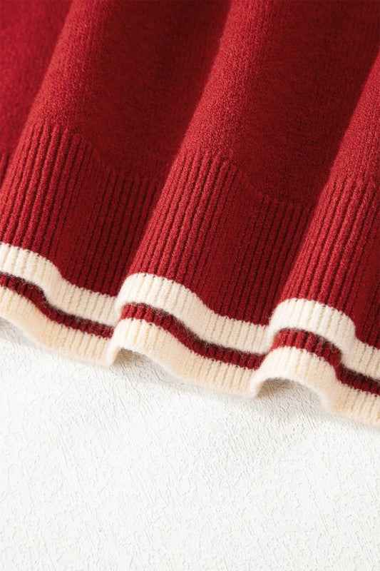 Leopard Bow Split Cuff Contrast Trim Sweater