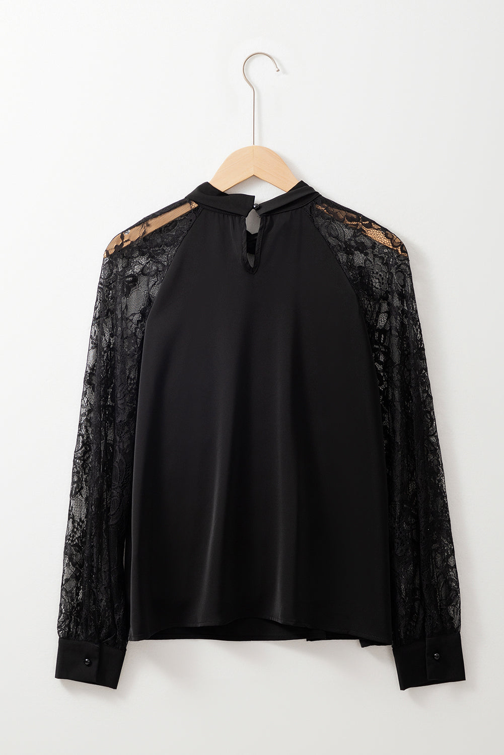 Black Keyhole Neckline Floral Lace Raglan Sleeve Blouse Dear-Lover Dropshipping