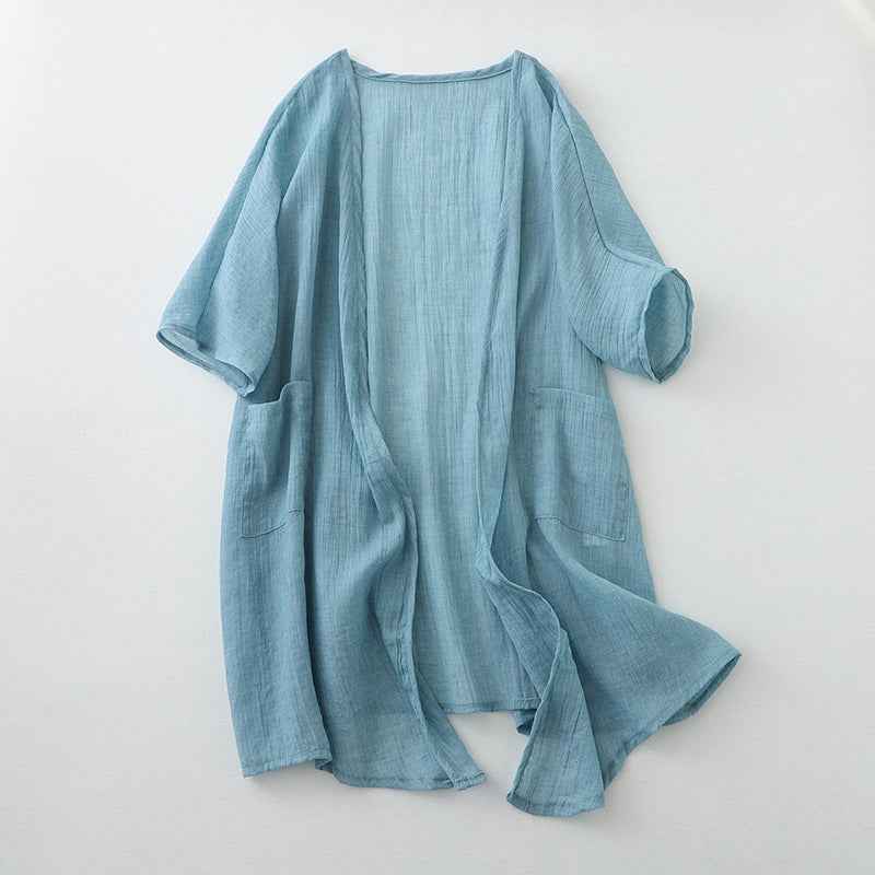Womens Solid-color Loose-fitting Midi Shawl Coat
