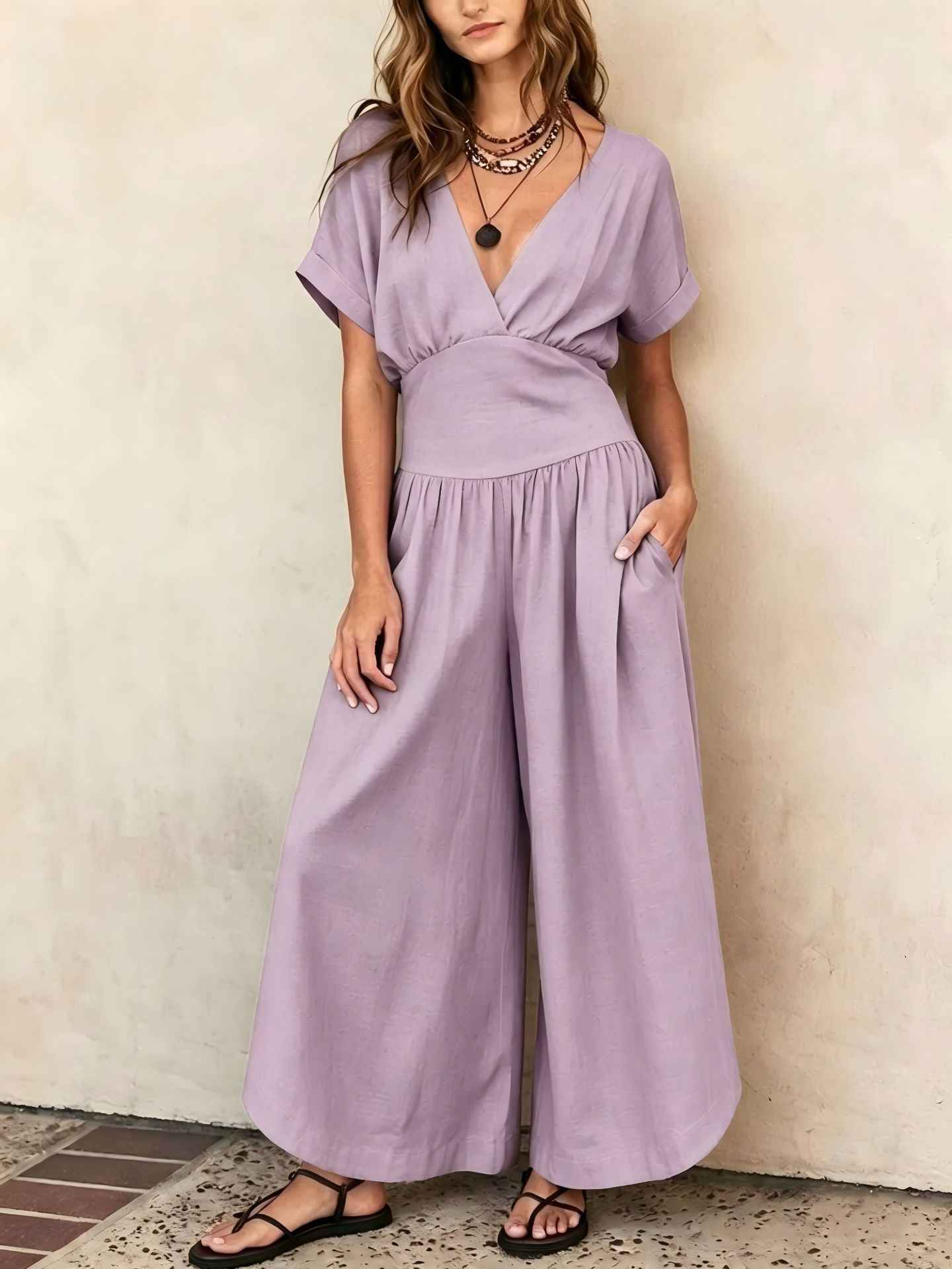 V-neck Casual Chic Womens Jumpsuit