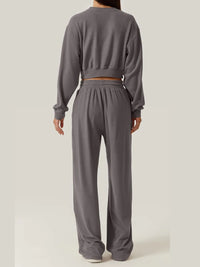 Crisscross Round Neck Top and Drawstring Pants Set.