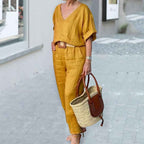 Women Multicolor V Neck Loose Athletic Sportswear Outfit Set