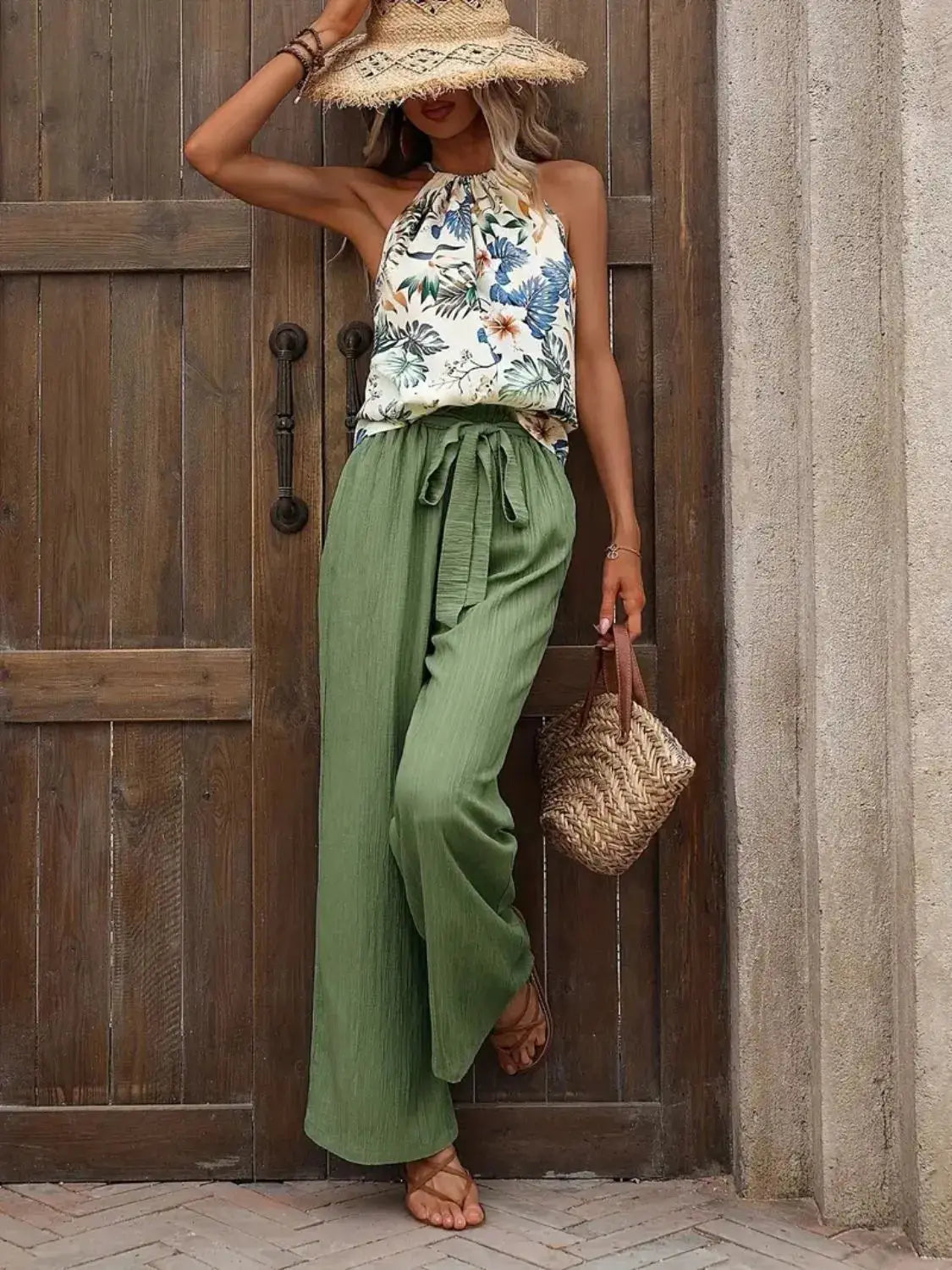 Tank Top and Wide Leg Pants Set.