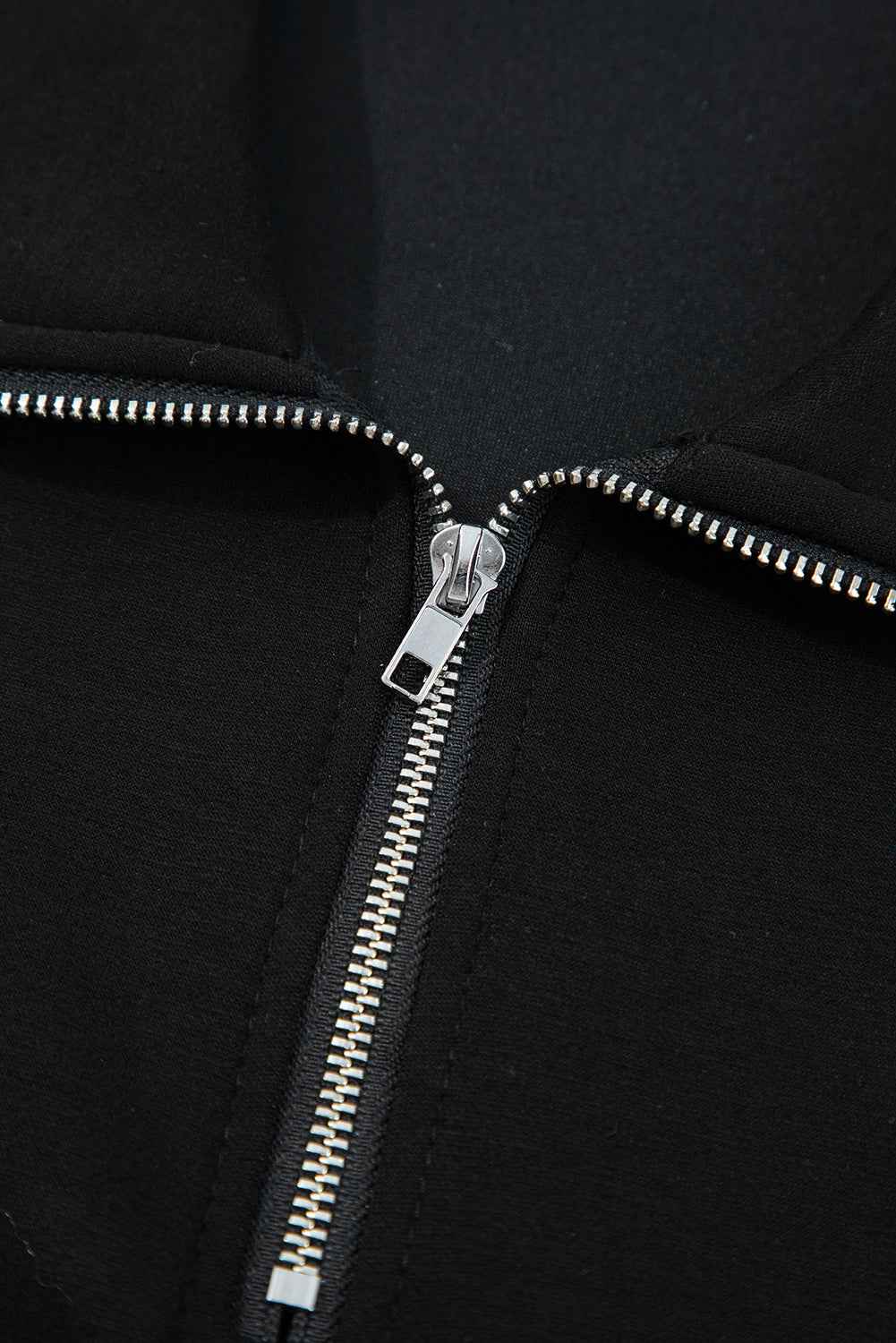 Black Zip Collar Long Sleeve Top Drawstring Pants Set