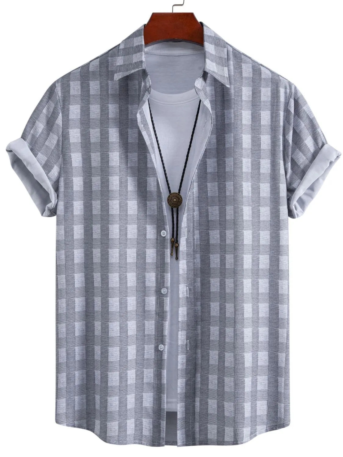 Men's Plus Size Casual Plaid Short Sleeve Button-Down Shirt.